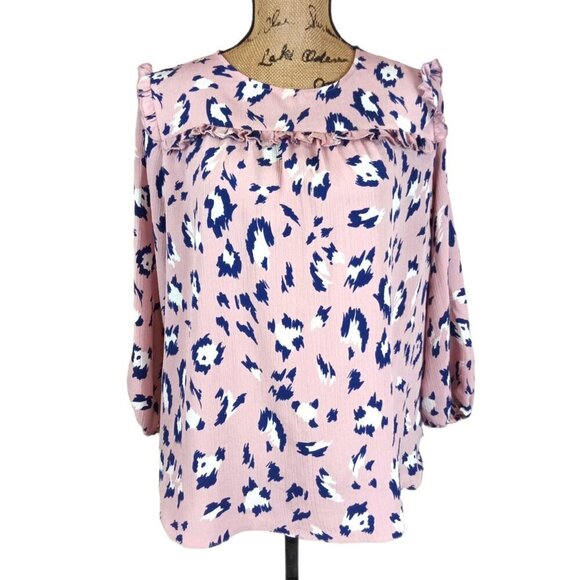 Juicy Couture Pink & Blue Cheetah Print Ruffled Loose Fit Blouse Size M - Picture 2 of 6